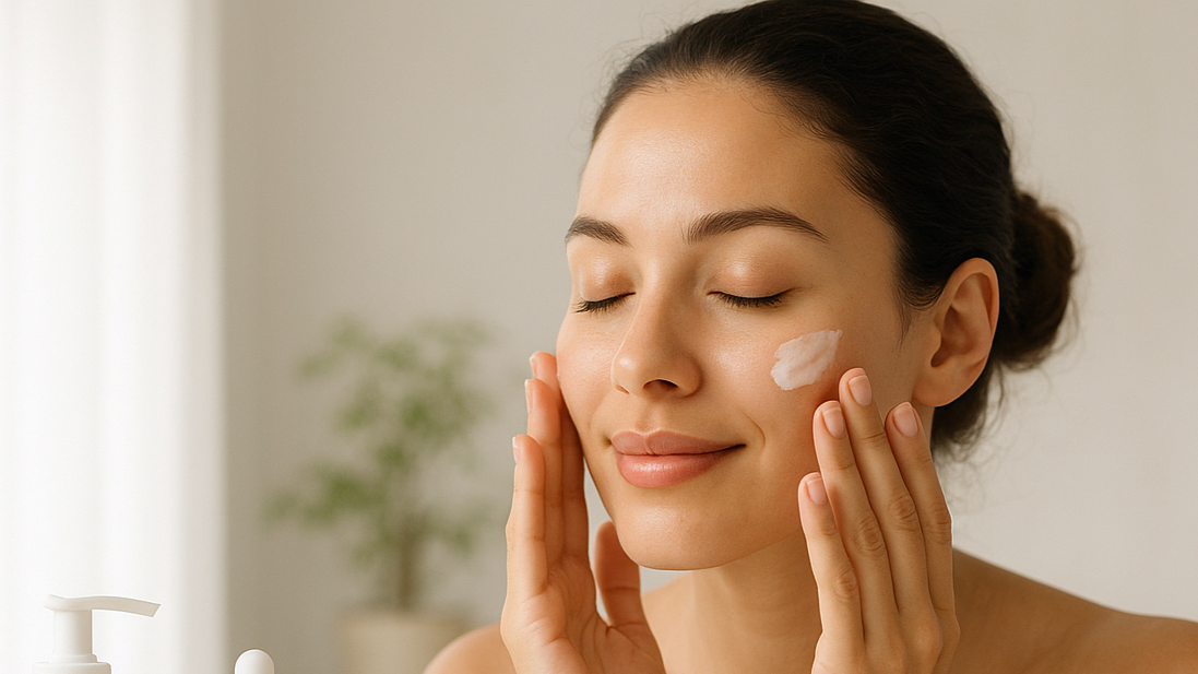 skincare banner with a women doing her skincare